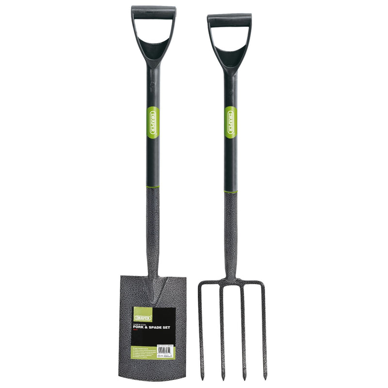 Draper Carbon Steel Garden Fork and Spade Set, Black 83971 Draper - Dynamic Drive