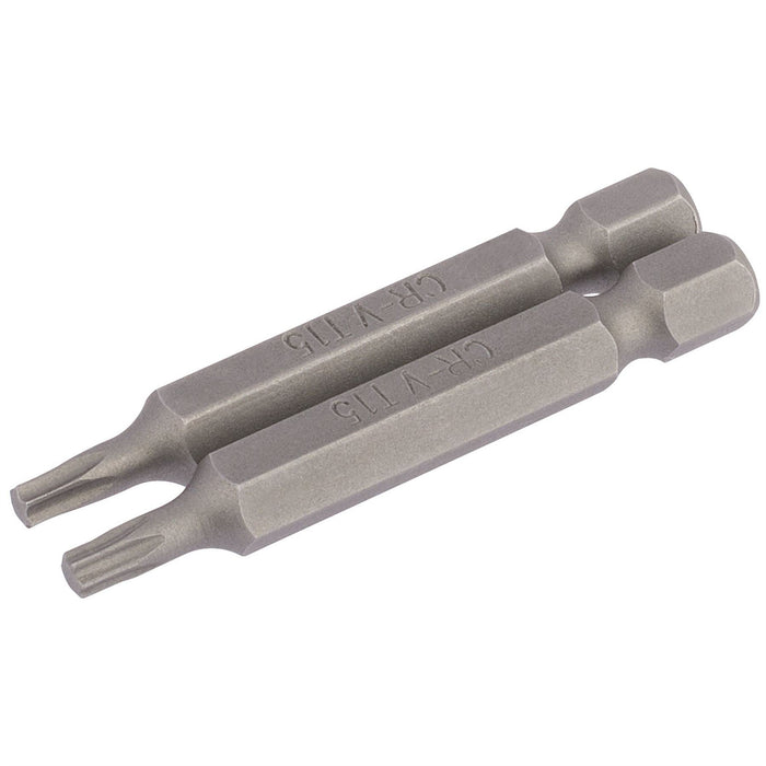 Draper TX-STAR Insert Bit, 1/4" Hex, 50mm Long, T15 (Pack of 2) Draper - Dynamic Drive