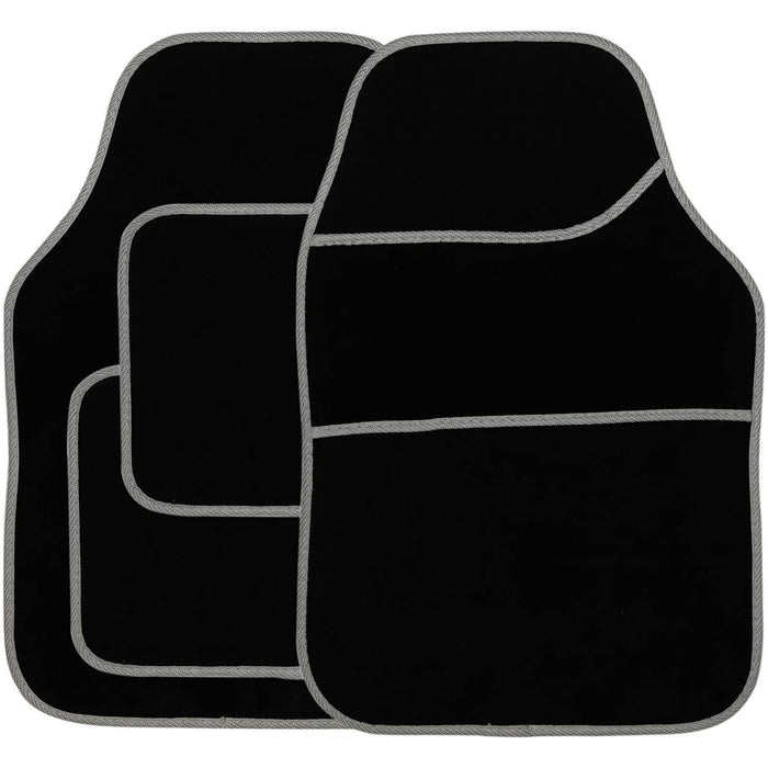 Streetwize Standard Universal Mat Set - Velour - Black/Silver Binding - 4 Piece Streetwize - Dynamic Drive