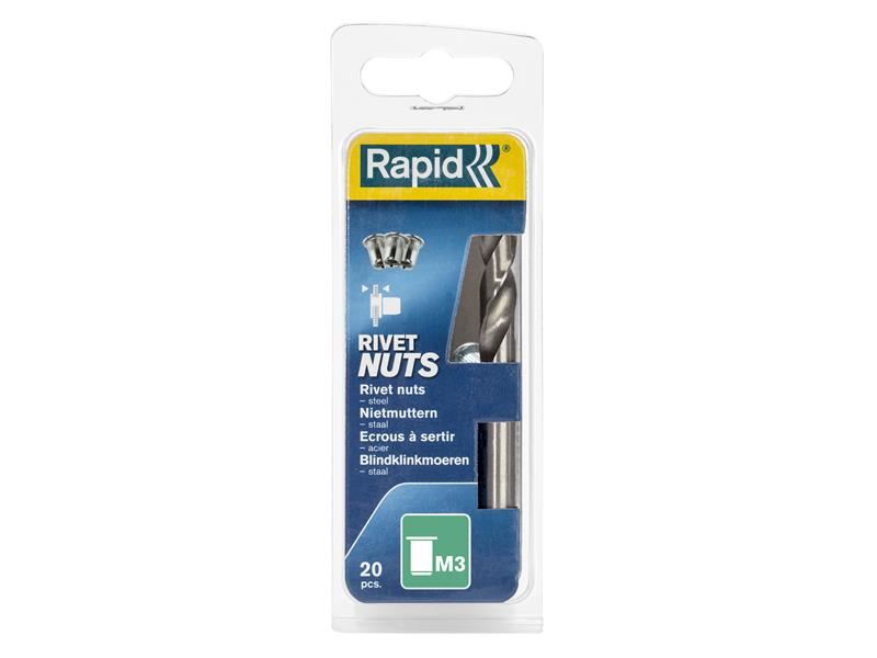 Rapid Steel Rivet Nuts M3 (Pack 20 + Free Drill Bit) Rapid - Dynamic Drive