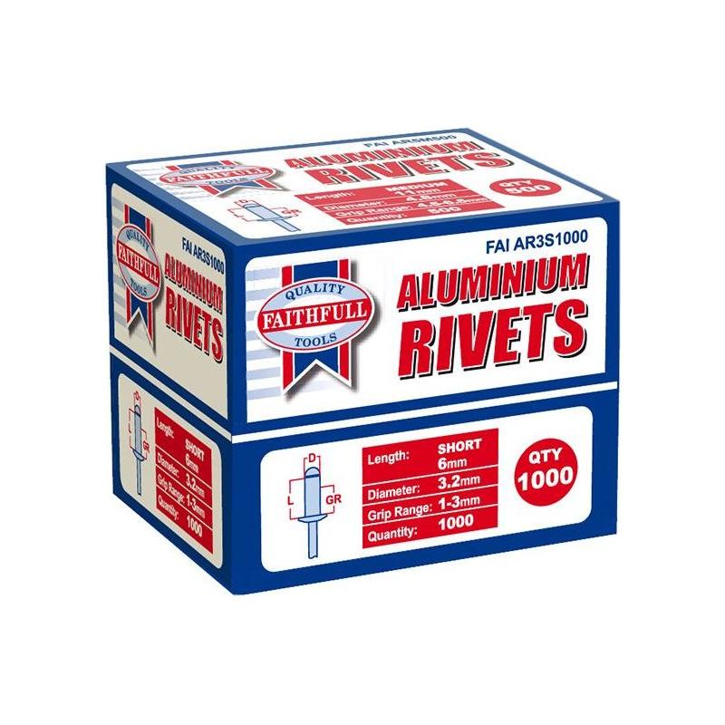 Faithfull Aluminium Rivets 3.2 x 6mm Short Bulk Pack of 1000 Faithfull - Dynamic Drive