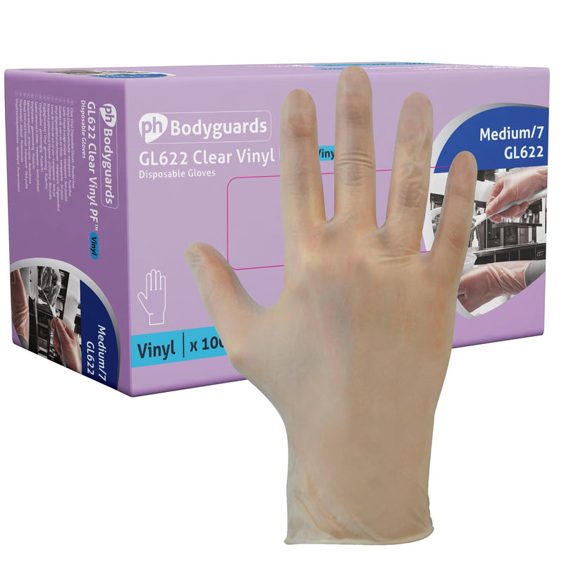 Bodyguards Powder Free Clear Vinyl Disposable Gloves Medium Box of 100 Bodyguard - Dynamic Drive