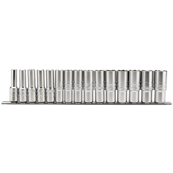 Draper Metric Deep Socket on a Metal Rail, 1/2" Sq. Dr. (15 Piece) 16499 Draper - Dynamic Drive