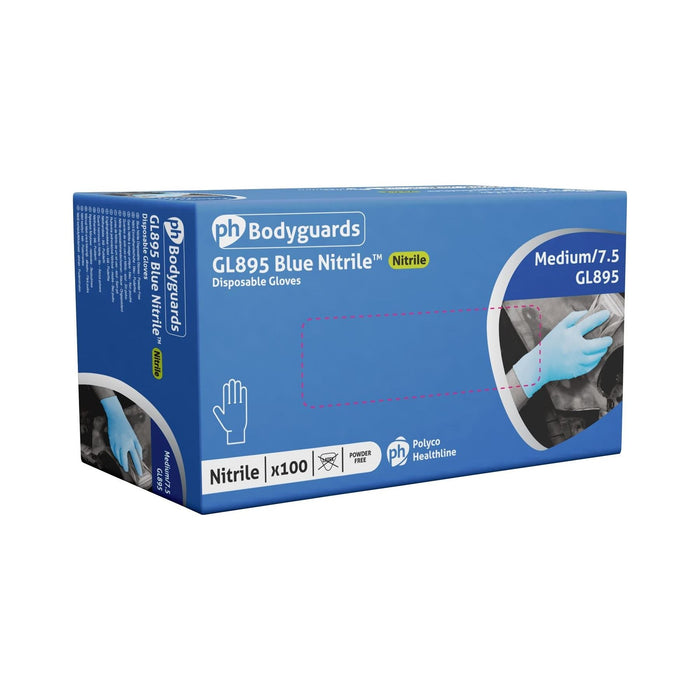10x Bodyguards GL895 Powder Free Blue Nitrile Disposable Gloves Large Box of 100 Bodyguard - Dynamic Drive