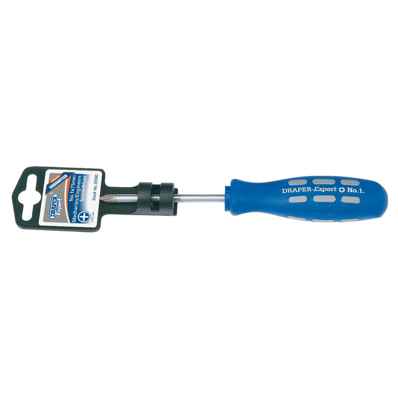 Draper Expert Cross Slot Mechanic's Screwdriver, No.1 x 75mm 55500 Draper - Dynamic Drive