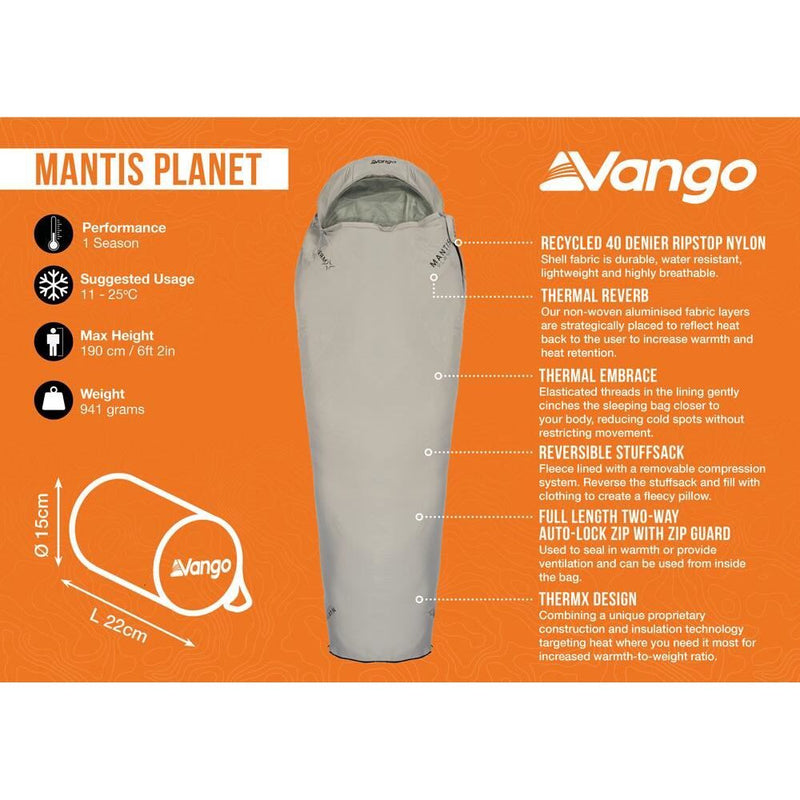 Vango Mantis Planet Sleeping Bag 50L Grey Flannel Vango - Dynamic Drive