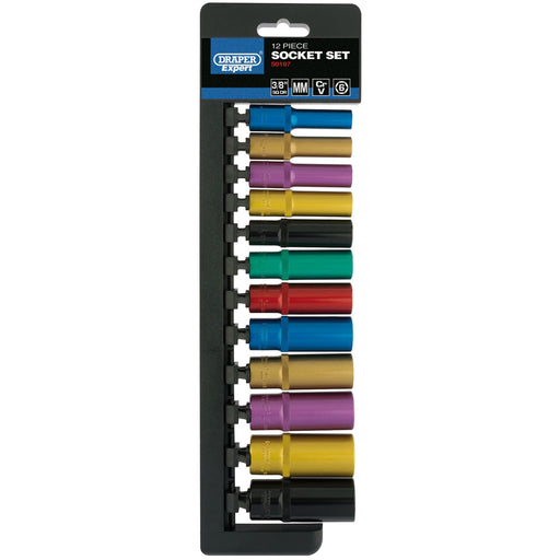 Draper Metric Coloured Deep Socket Set, 3/8" Sq. Dr. (12 Piece) 50197 Draper - Dynamic Drive