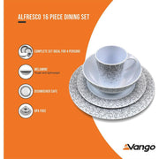 Vango Lightweight 16 Piece Alfresco Melamine Dinner Tableware Set Vango - Dynamic Drive