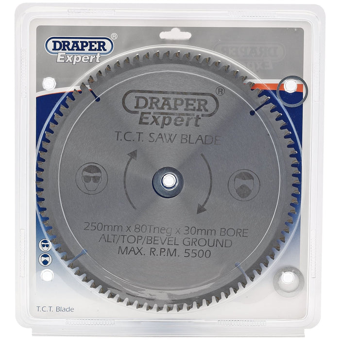 Draper Expert TCT Saw Blade Neg, 250 x 30mm, 80T 09490 Draper - Dynamic Drive