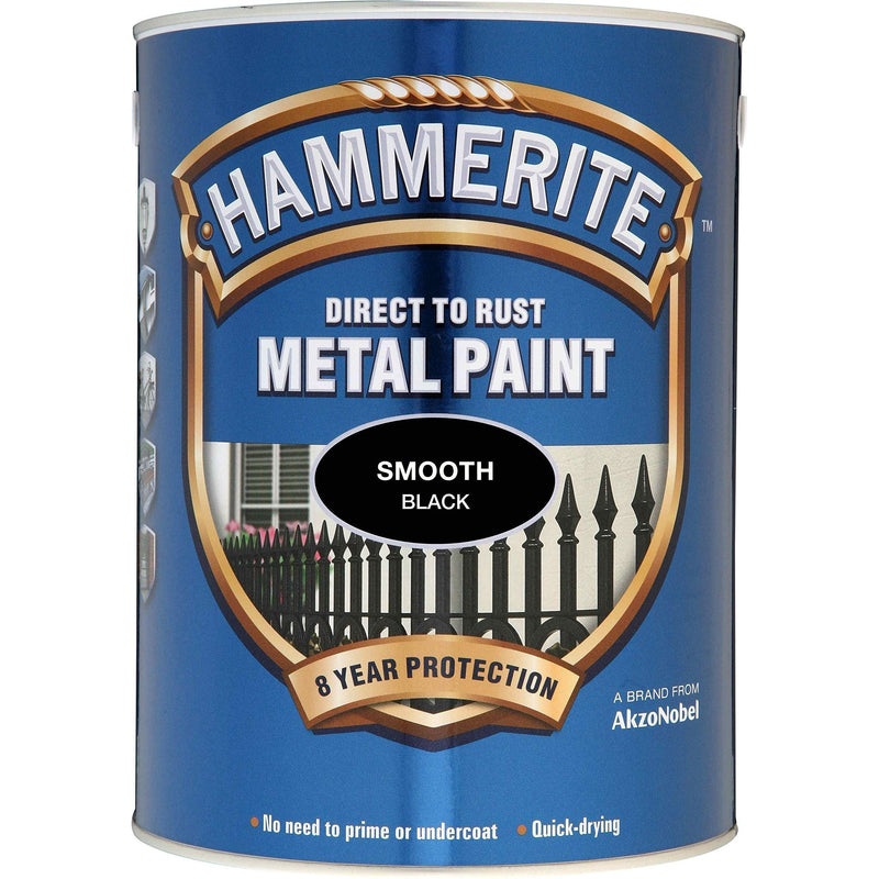 Hammerite Direct To Rust Metal Paint - Smooth Black - 5 Litre Hammerite - Dynamic Drive