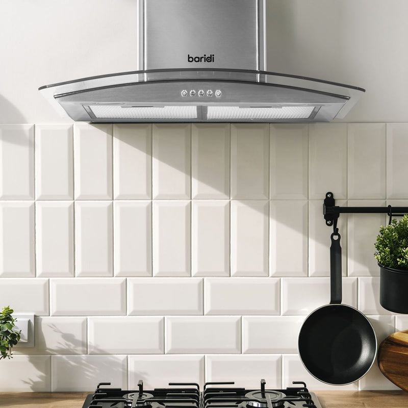 Baridi Curved Glass Cooker Hood Carbon Filters & LED Lights 60cm Stainless Steel Baridi - Dynamic Drive