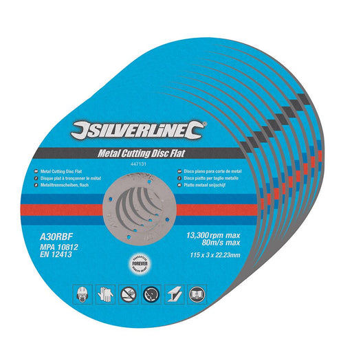 Silverline Metal Cutting Discs Flat 10pk 115 x 3 x 22.23mm Silverline - Dynamic Drive