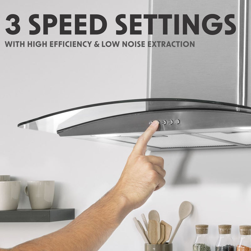 Baridi Curved Glass Cooker Hood Carbon Filters & LED Lights 60cm Stainless Steel Baridi - Dynamic Drive