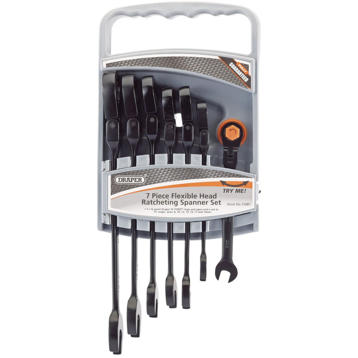Draper Flexible Head Ratcheting Metric Combination Spanner Set (7 Piece) 15087 Draper - Dynamic Drive