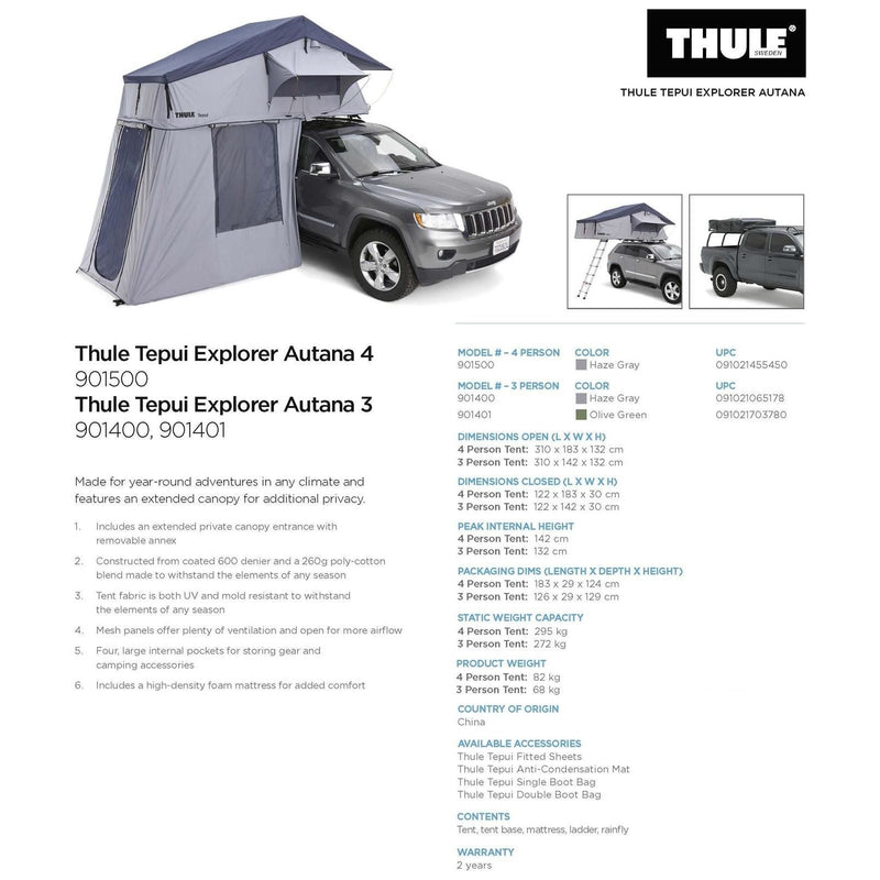 Thule Tepui Autana 4-person roof top tent haze grey 901500 Thule - Bars 4 Cars