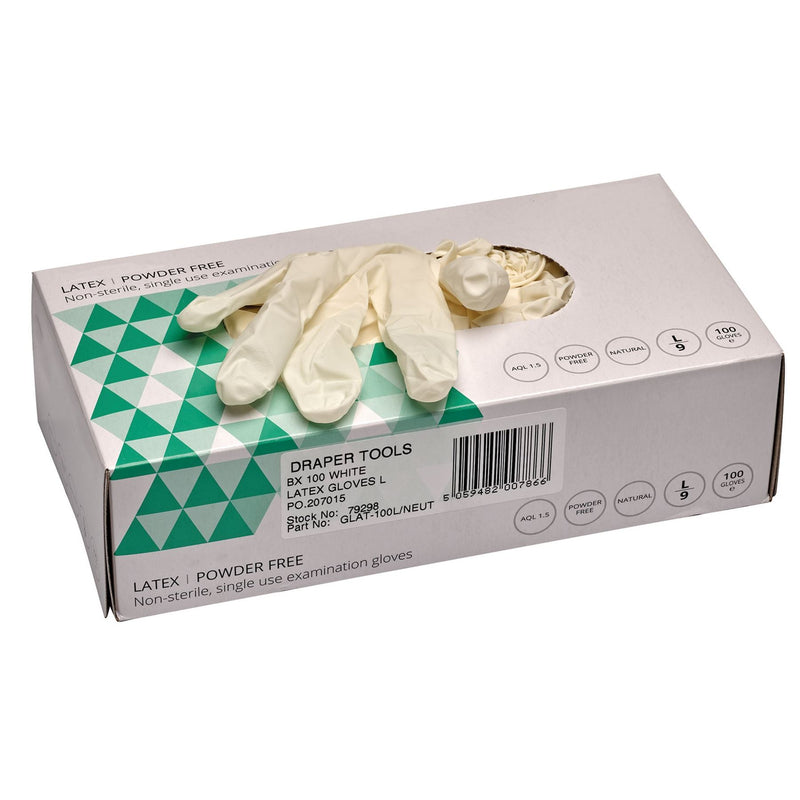 Draper Latex Gloves, Size Large, White (Box of 100) 79298 Draper - Dynamic Drive
