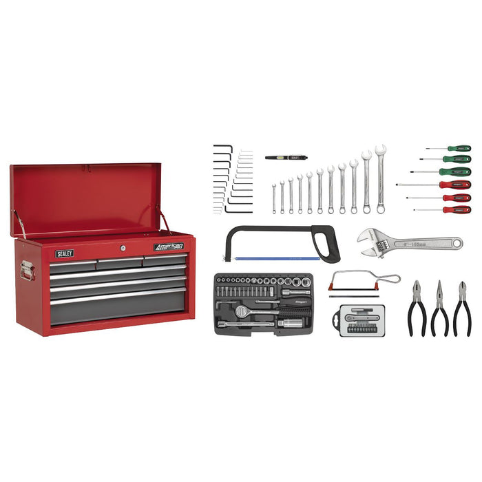 Sealey Topchest 6 Drawer with Ball-Bearing Slides Red/Grey & 98pc Tool Kit Sealey - Dynamic Drive