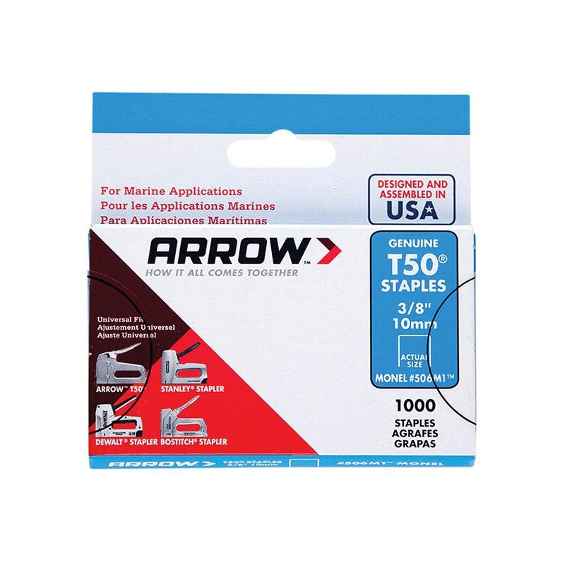 Arrow T50M 506m Monel Staples 10mm (3/8in) (Box 1000) Arrow - Dynamic Drive