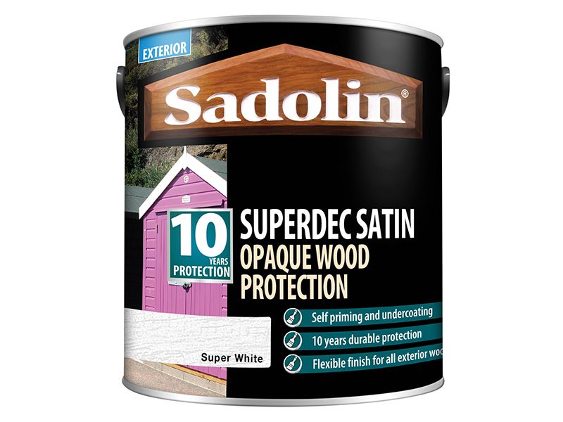 Sadolin Superdec Opaque Wood Protection Super White Satin 2.5 litre Sadolin - Dynamic Drive