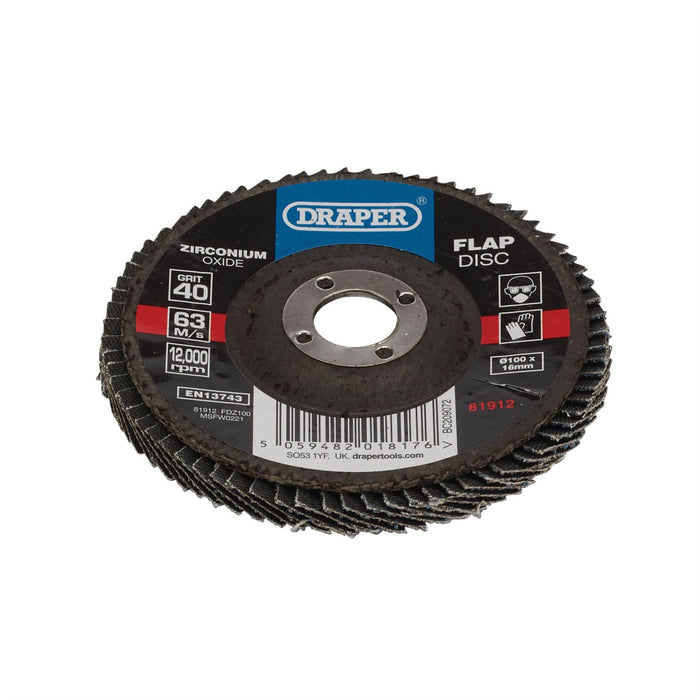 Draper Zirconium Oxide Flap Disc, 100 x 16mm, 40 Grit 81912 Draper - Dynamic Drive