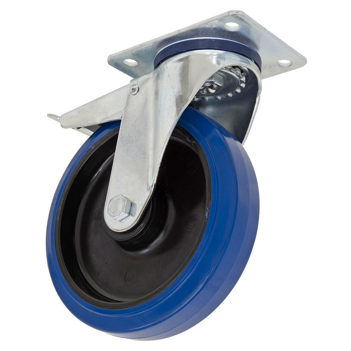 Sealey Heavy-Duty Blue Elastic Rubber Castor Wheel Swivel with Total Lock200mm T Sealey - Dynamic Drive