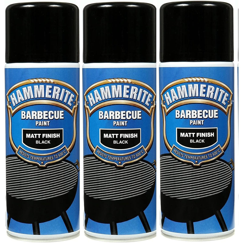 3x Hammerite BBQ Barbecue Spray Paint Aerosol 400ml Hi-Heat Matt Black Hammerite - Dynamic Drive