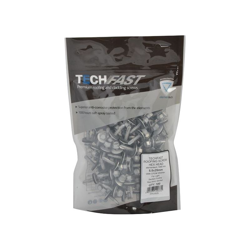 Forgefix TechFast Hex Head Roofing Screw Self-Drill Light Section 5.5 x 25mm Pack 100 ForgeFix - Dynamic Drive