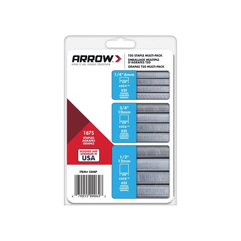 Arrow T50 Staples Multi Pack 6mm 10mm & 12mm (Box 1875, 3 x 625) Arrow - Dynamic Drive