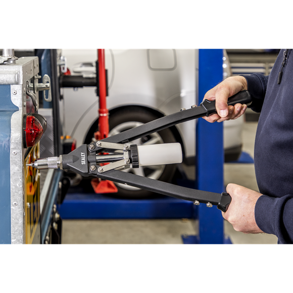 Sealey Long-Arm Riveter with Collection Bowl Heavy-Duty AK3981 Sealey - Dynamic Drive