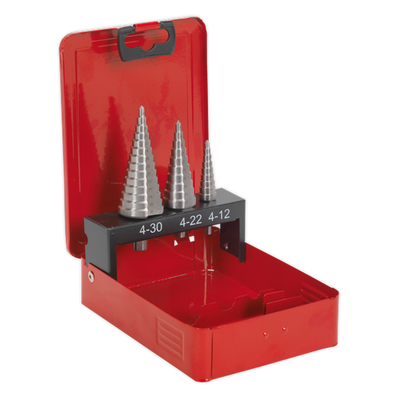 Sealey HSS M2 Step Drill Bit Set 3pc Double Flute AK4733 Sealey - Dynamic Drive