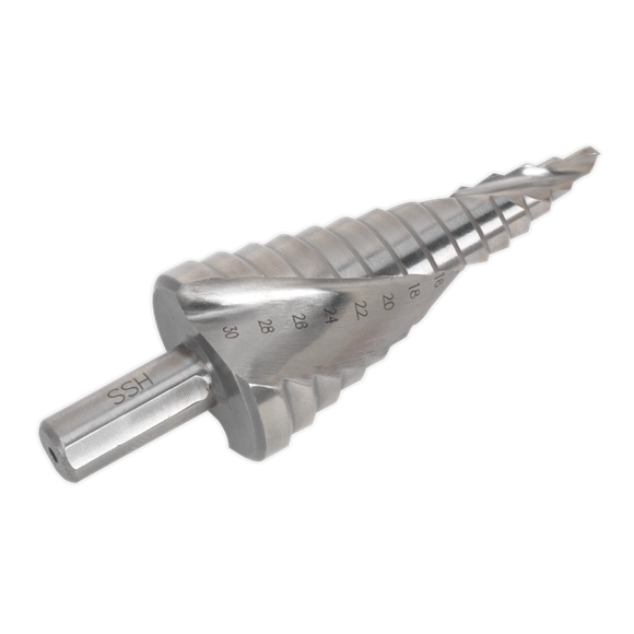 Hss 4341 Step Drill Bit 4-30mm Spiral Flute Sealey - Dynamic Drive