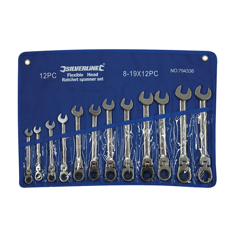 Silverline Flexible Head Ratchet Spanner Set 12pce 8 - 19mm Silverline - Dynamic Drive