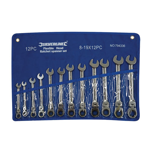 Silverline Flexible Head Ratchet Spanner Set 12pce 8 - 19mm Silverline - Dynamic Drive