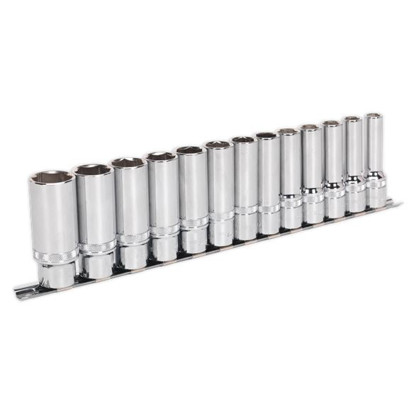 Sealey 13pc 1/2" Drive Deep Lock On Socket Set 10-24mm Works on 85% Rounded Nuts Sealey - Dynamic Drive