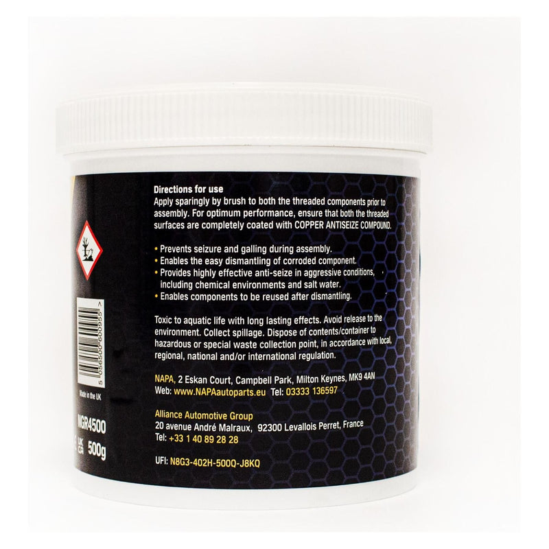 NAPA Car Brake Calipers Pads Discs Squeal Anti Seize Copper Grease 500g Tub NAPA - Dynamic Drive