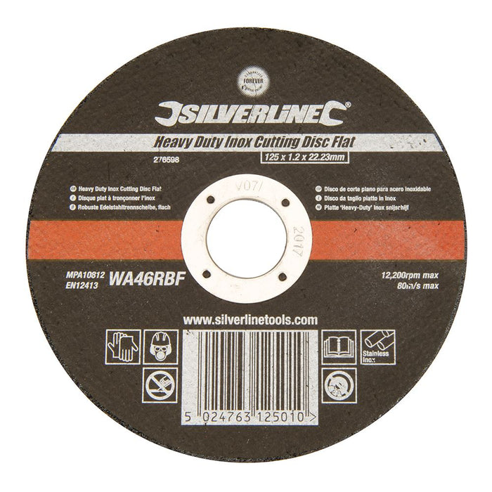 Silverline Heavy Duty Inox Cutting Disc Flat 125 x 1.2 x 22.23mm 276598 Silverline - Dynamic Drive