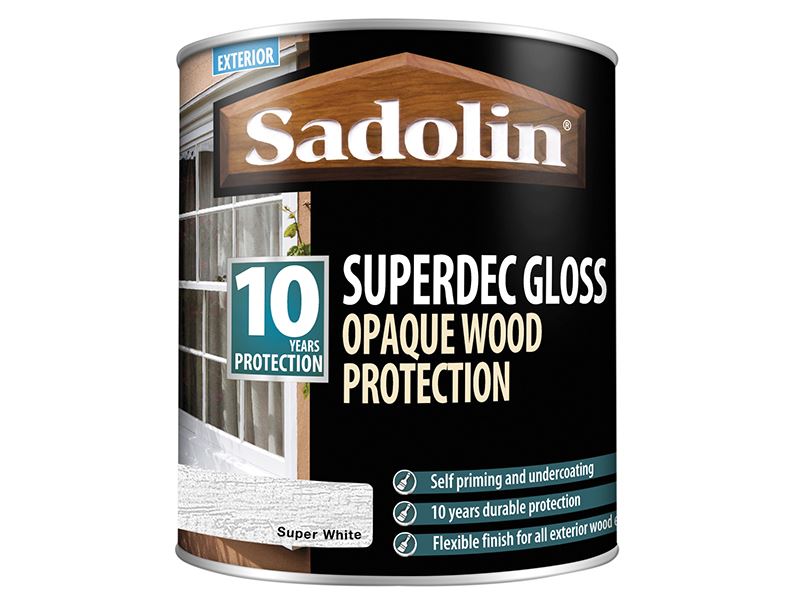 Sadolin Superdec Opaque Wood Protection Super White Gloss 1 litre Sadolin - Dynamic Drive