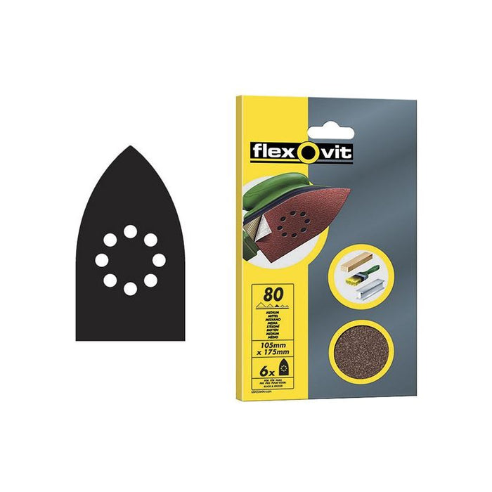 Flexovit Detail Hook & Loop Sanding Sheets 105x175mm Coarse 50G (Pack 6) Flexovit - Dynamic Drive