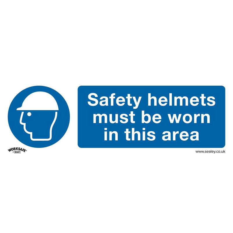 Sealey Mandatory Safety Sign Safety Helmets Must Be Worn In This Area Self-Adhes Sealey  - Dynamic Drive