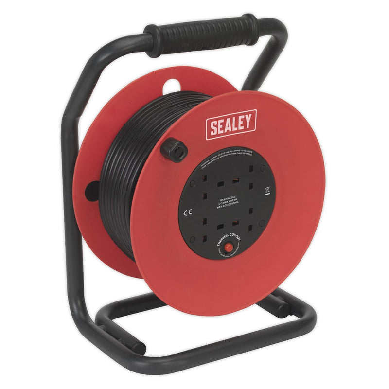 Sealey Cable Reel 50m 4 x 230V 1.5mmï Heavy-Duty Thermal Trip CR50/1.5 Sealey - Dynamic Drive