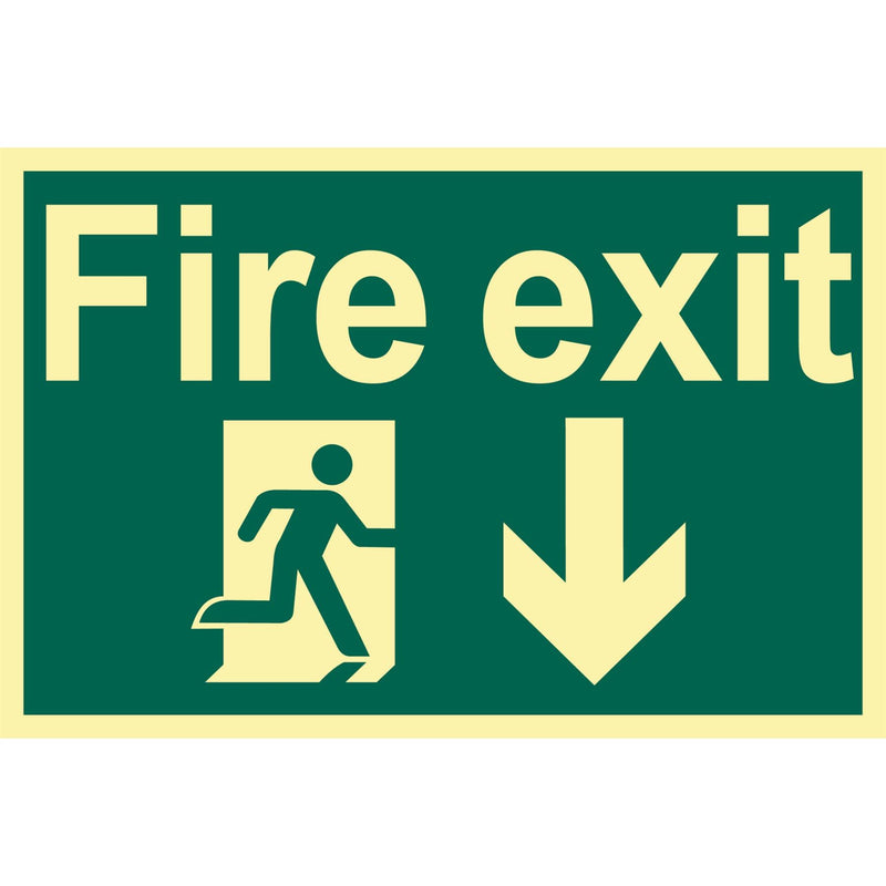 Draper Glow In The Dark 'Fire Exit Arrow Down' Safety Sign 72600 Draper - Dynamic Drive