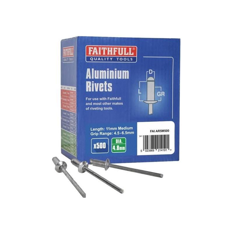 Faithfull Aluminium Rivets 4.8 x 11mm Medium Bulk Pack of 500 Faithfull - Dynamic Drive