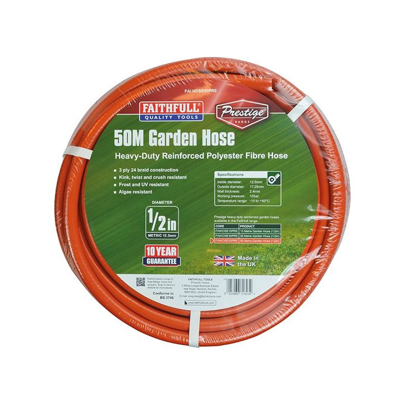 Faithfull Prestige Heavy-Duty Garden Hose 50m 12.5mm (1/2in) Diameter Faithfull - Dynamic Drive