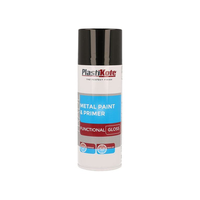 Plastikote Trade Metal Spray Paint & Primer Gloss Black 400ml PlastiKote - Dynamic Drive