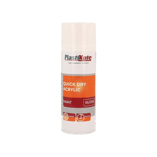 Plastikote Trade Quick Dry Acrylic Spray Paint Gloss White 400ml PlastiKote - Dynamic Drive