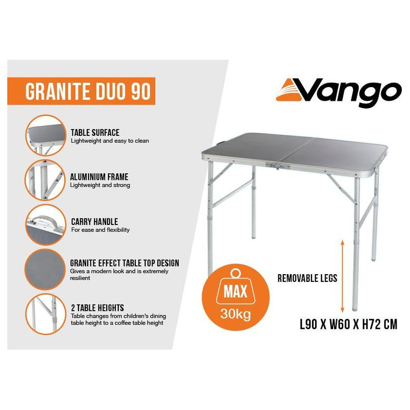 Vango Granite Duo 90 Height Adjustable Folding Camping Table Vango - Dynamic Drive