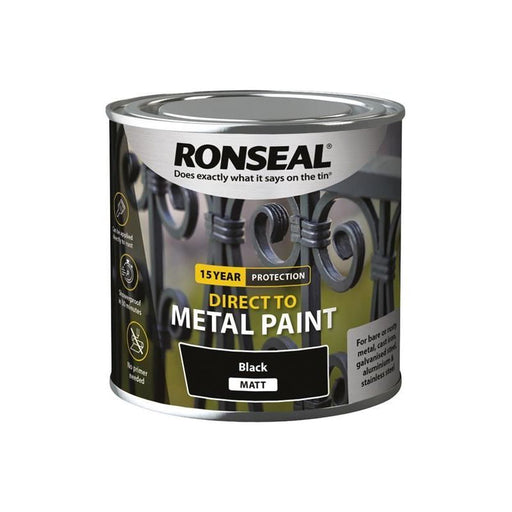 Ronseal Direct to Metal Paint Black Matt 250ml Ronseal - Dynamic Drive