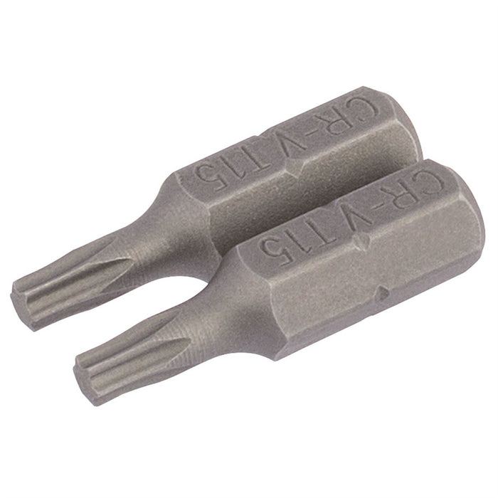 Draper TX-STAR Insert Bit, 1/4" Hex, 25mm Long, T15 (Pack of 2) Draper - Dynamic Drive