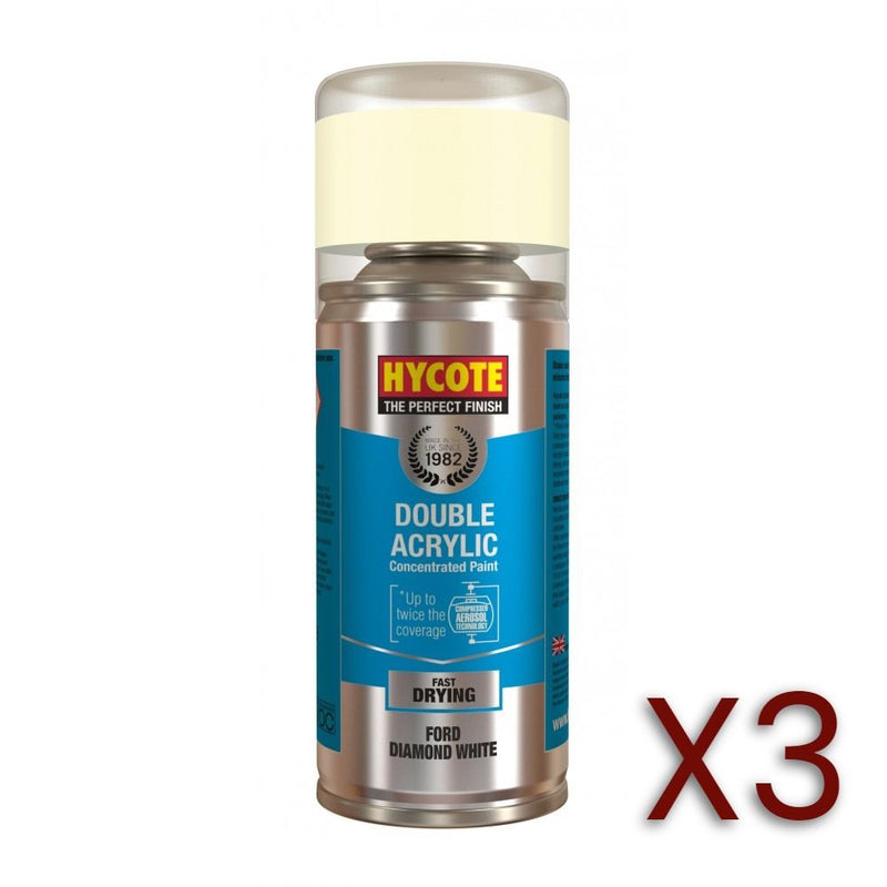 3x Hycote Aerosol Paint for Ford Diamond White 150ml Hycote  - Dynamic Drive