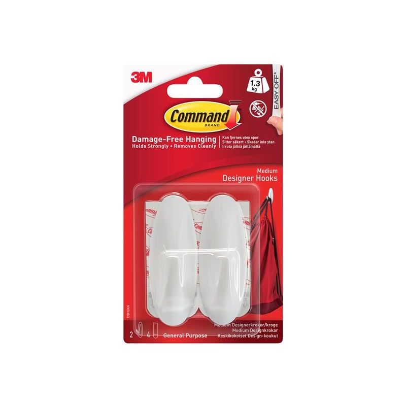 Command™ Medium White Designer Hooks (Pack 2) Command™ - Dynamic Drive